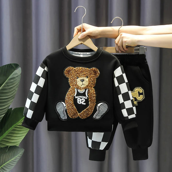Cartoon Bear Sweatshirt Top and Pants Bottom Suit Cotton Tracksuit