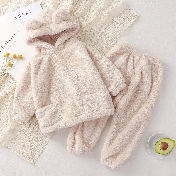 Winter Baby Clothes Set Warm Fleece Hoodies Pants