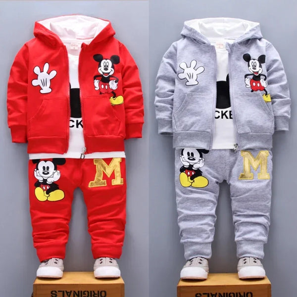 Cute Mickey Cotton Hooded Coat + T-shirt + Pants 3PCS Set Casual Kids Sportswear