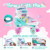 Rainbow Unicorn 4 Size Adjustable Light up Roller Skates for Girls Boys for Kids
