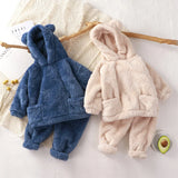 Winter Baby Clothes Set Warm Fleece Hoodies Pants