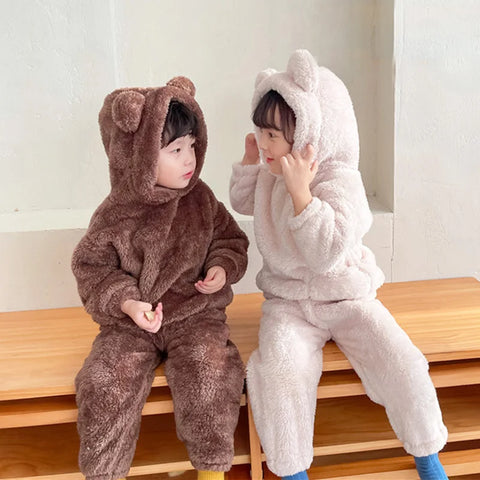 Winter Baby Clothes Set Warm Fleece Hoodies Pants