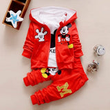 Cute Mickey Cotton Hooded Coat + T-shirt + Pants 3PCS Set Casual Kids Sportswear